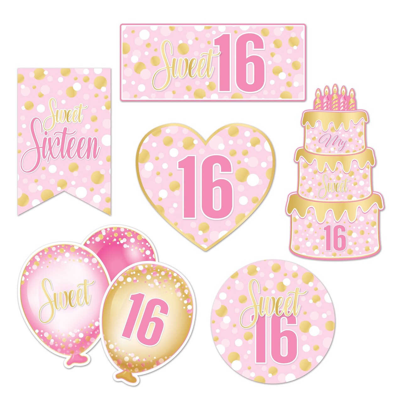 72 Pack Bulk Sweet 16 Birthday Cutouts Double-Sided Decorations (6-12 inch)